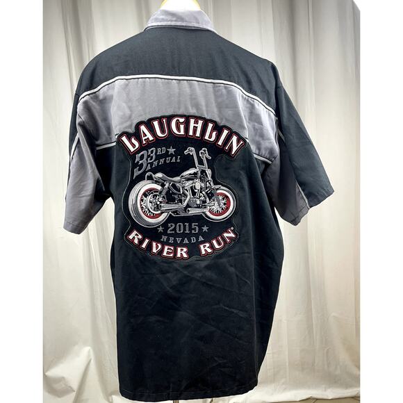 2015 Laughlin River Run Utility Shirt Mens (L)‎ BIKER CLOTHING Embroidered patch - Picture 1 of 7